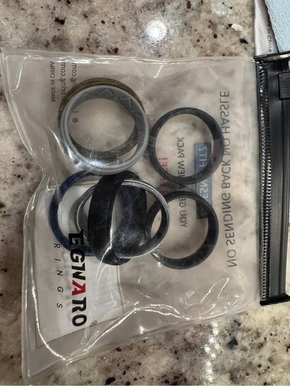 7pc Size 16 Silicone Ring Set in White, Black, Brown, Navy & Marbled Blue